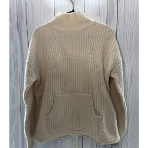 J Crew Front-Pocket Ivory Turtleneck Sweater Oversize Chunky Knit Small